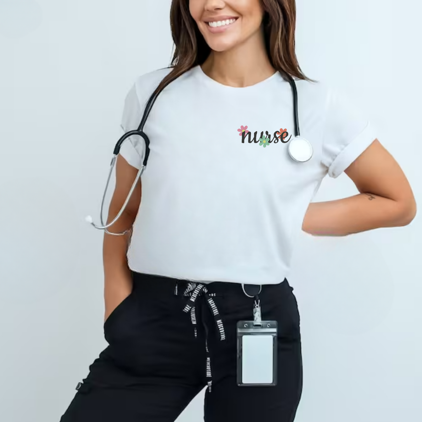 Floral NURSE Embroidered T-Shirt