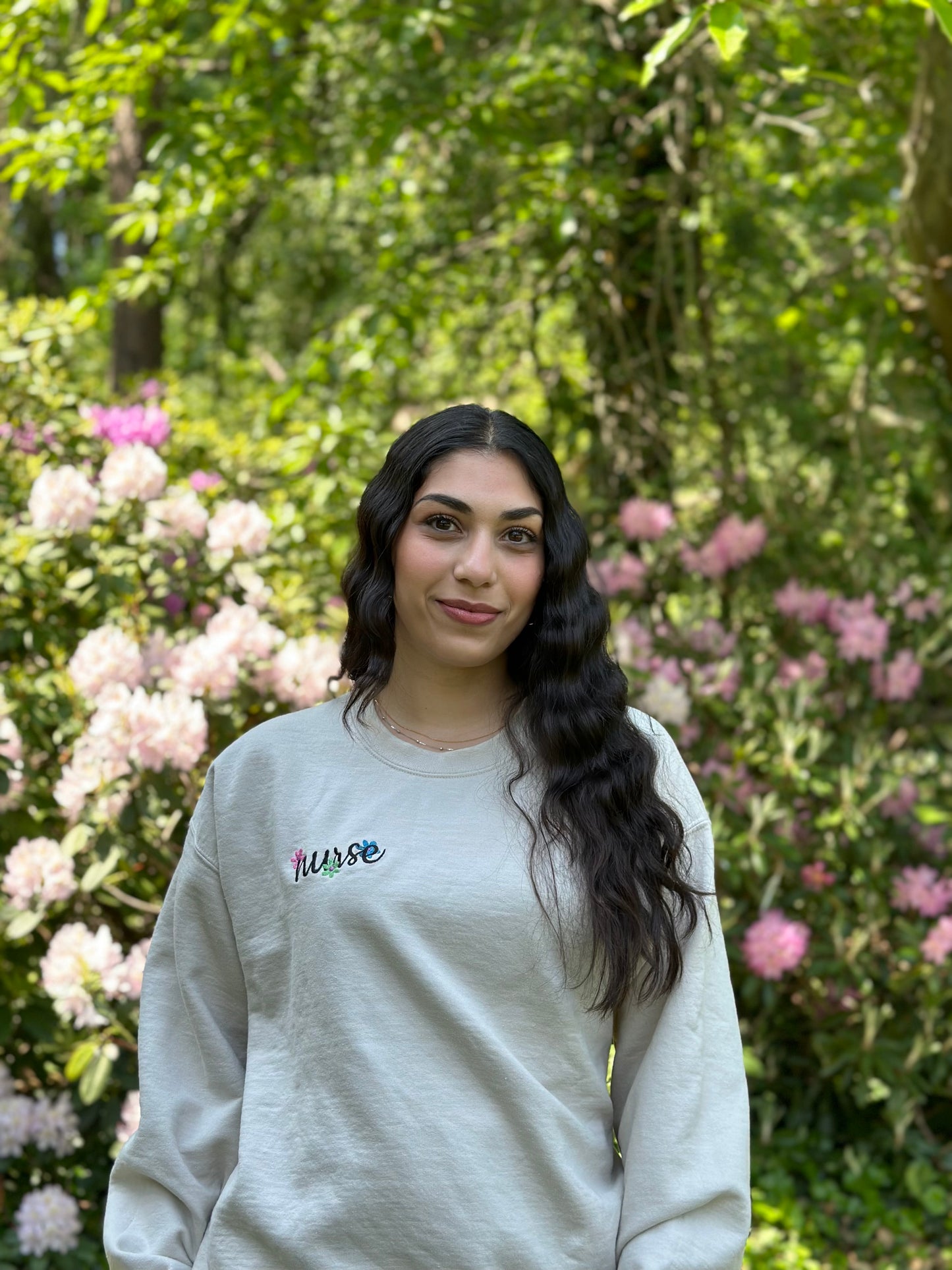 Floral NURSE Embroidered Crewneck